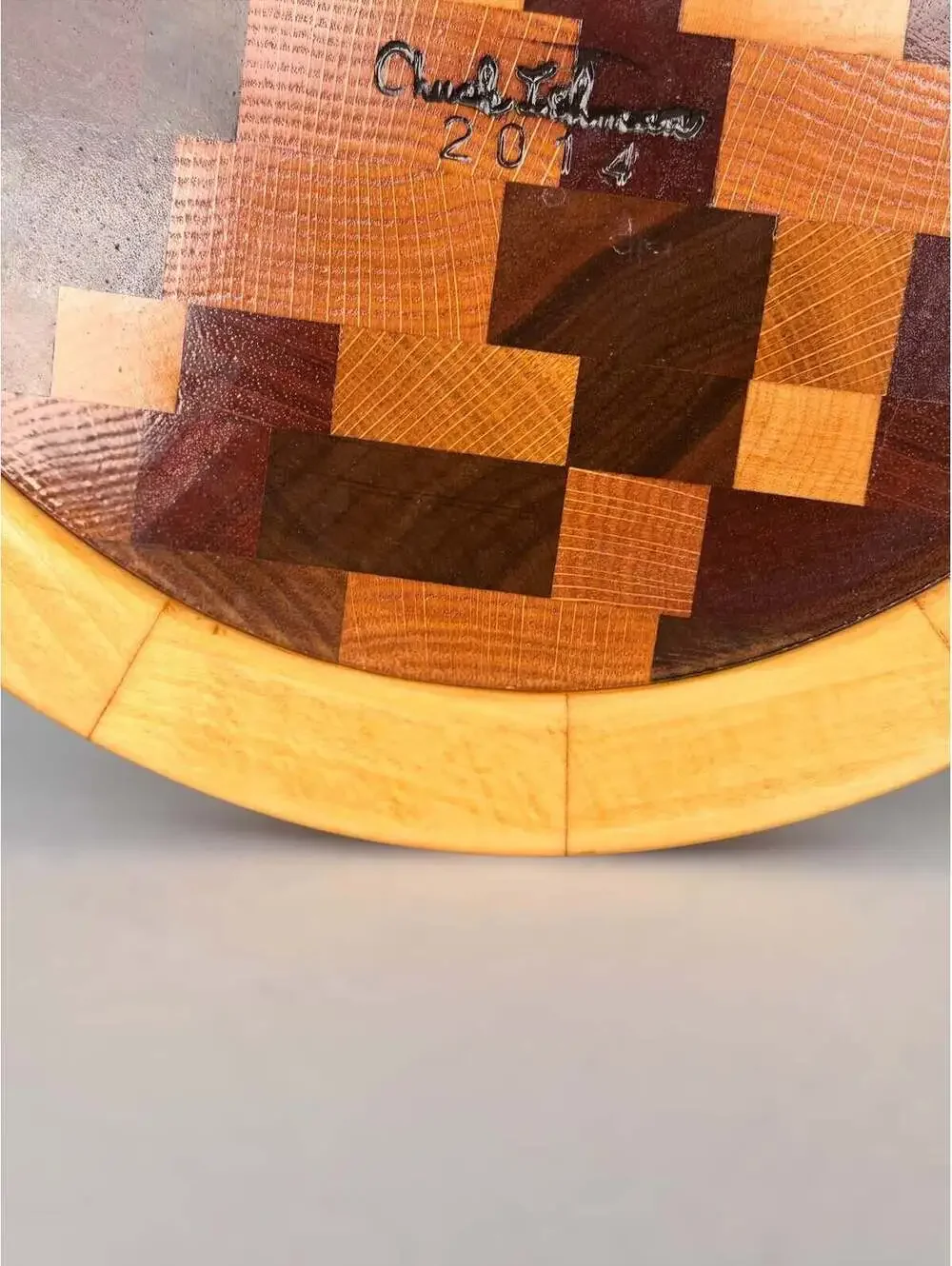 Signed Segmented Wood Platter 2014 | Handmade Inlaid Star Art Serving Tray